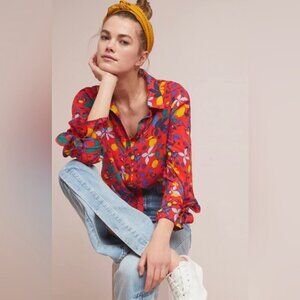 Anthropologie Maeve Blithe Button Down Blouse In Fruit Novelty Print - Size 12